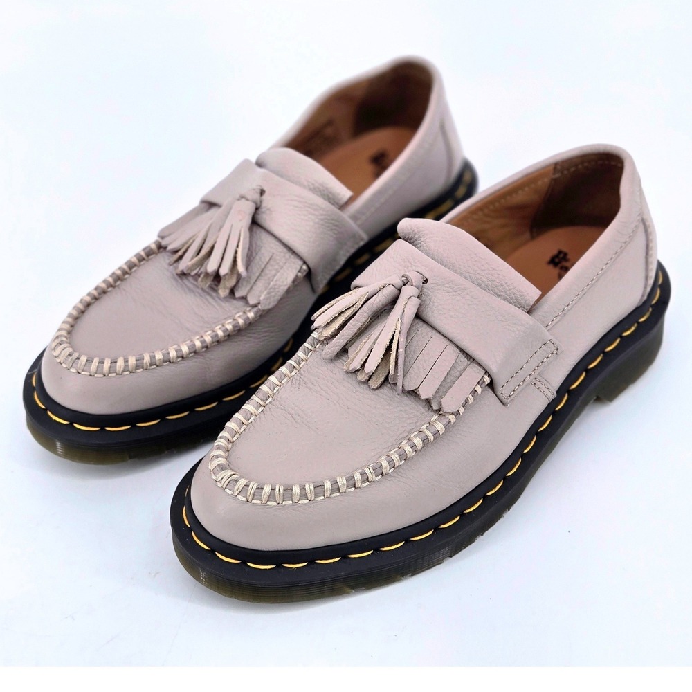 Dr Martens Adrian Virginia Leather Whipstitch Loafers Soft Gray Women's 8 NWOT